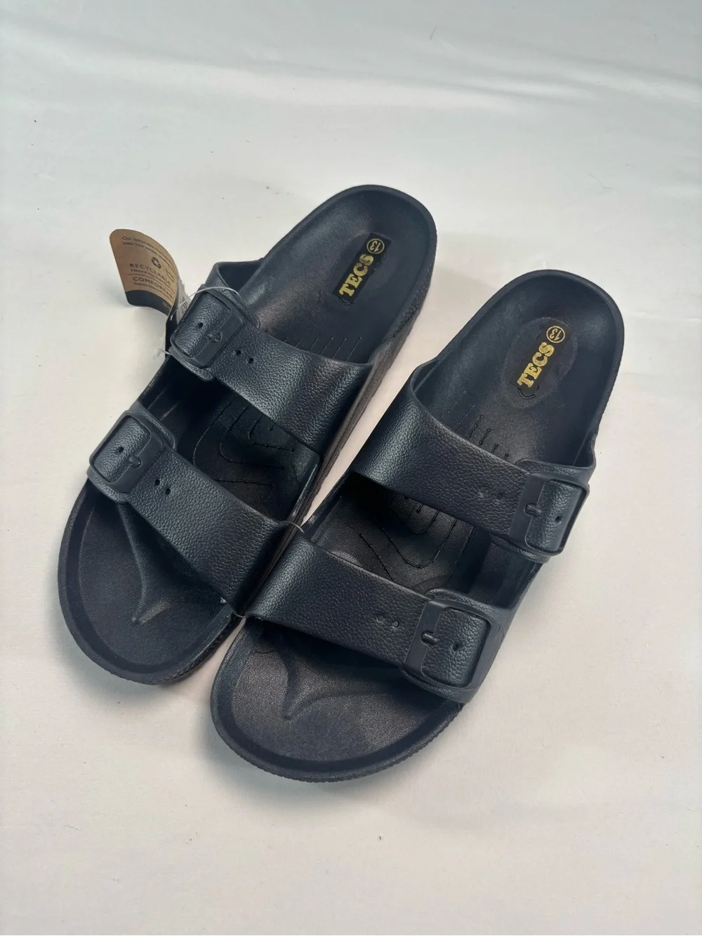 TECS Men's Size 13 Double Strap Comfort Sandals NWT Black